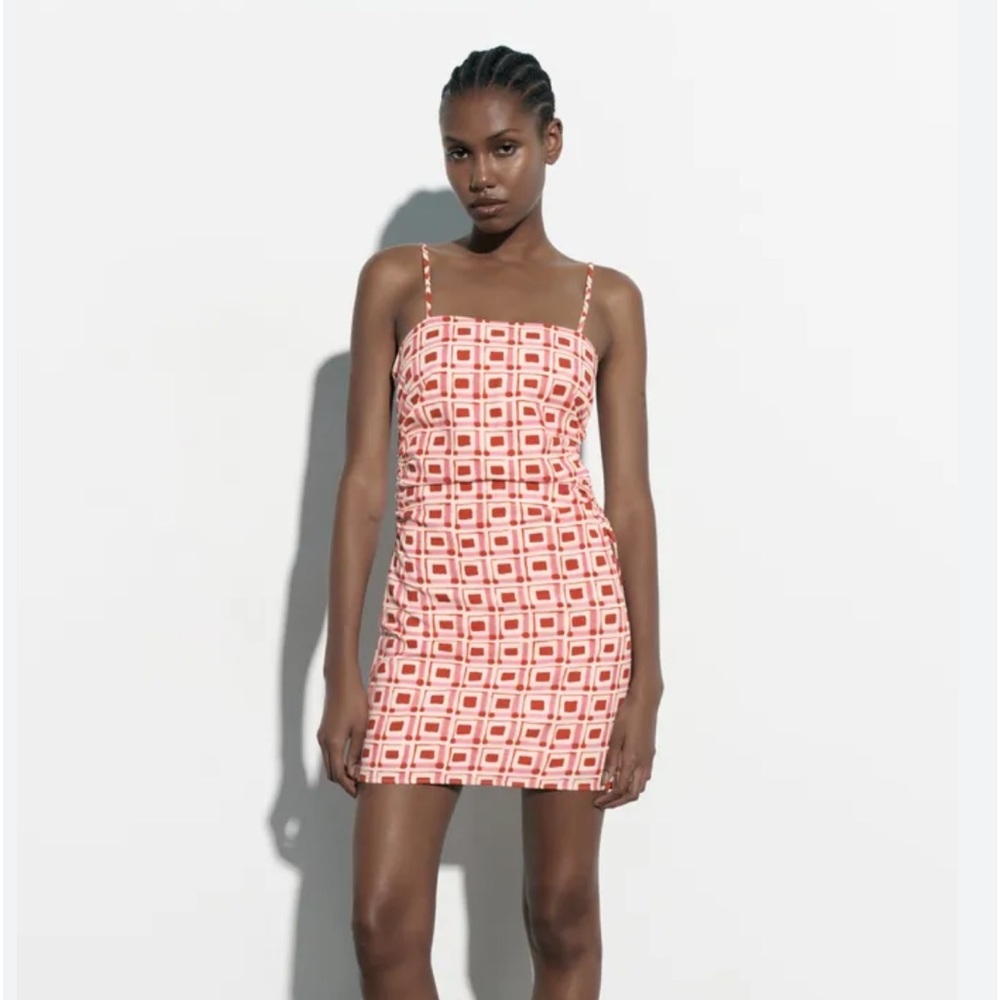 ZARA PRINTED LINEN BLEND SHORT DRESS